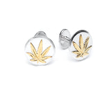 Gold and Sterling Silver Sativa Leaf Round Cufflinks