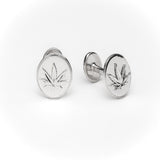 Sterling Silver Sativa Leaf Oval Cufflinks