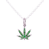 Sterling Silver Sativa Leaf Pendant with Green Garnet Gemstones