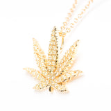 Gold Sativa Leaf Pendant with Yellow Diamond Gemstones