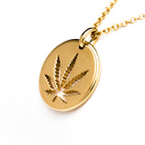 Yellow Gold Sativa Leaf Cutout Disc Pendant