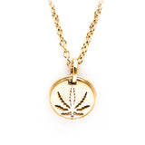 Yellow Gold Sativa Leaf Cutout Disc Pendant
