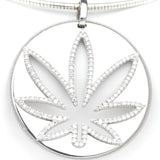 Modern 7 Leaf Sterling Silver Cutout Disc Pendant with White Diamonds