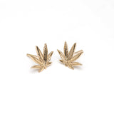 Gold Sativa Leaf Classic Stud Earrings