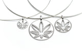 Modern 7 Leaf Sterling Silver Cutout Disc Pendant with White Diamonds