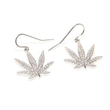 Gold Sativa Leaf Hook Earrings - White Diamond Gemstones