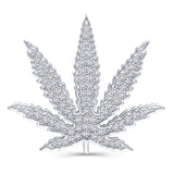 Gold Sativa Leaf Fashion/Lapel Pin with White Diamond Gemstones
