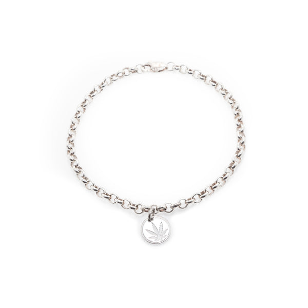 Sterling Silver Sativa Leaf Bracelet - Chain with Charm