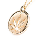 Yellow Gold Sativa Leaf Cutout Disc Pendant