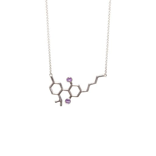 Sterling Silver Molecule Necklace Amethyst Gemstones