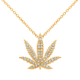 Gold Sativa Leaf Pendant with White Diamond Gemstones