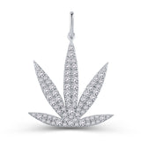Gold Modern Leaf Pendant with White Diamond Gemstones