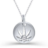 Gold Sativa Leaf Cutout Disc Pendant with a Diamond