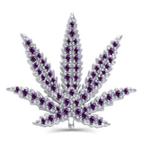 Sterling Silver Sativa Leaf Pendant with Amethyst Gemstones