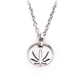 White Gold Sativa Leaf Cutout Disc Pendant