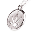 White Gold Sativa Leaf Cutout Disc Pendant
