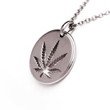 White Gold Sativa Leaf Cutout Disc Pendant