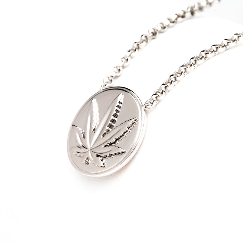 Sterling Silver Raised Sativa Leaf Necklace