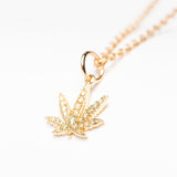Gold Sativa Leaf Pendant with Yellow Diamond Gemstones