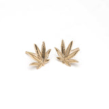 Gold Sativa Leaf Classic Stud Earrings