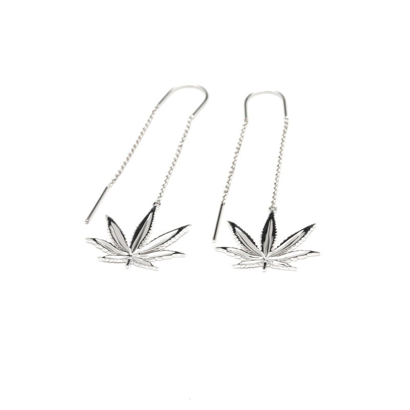Sterling Silver Sativa Leaf Classic Threader Earrings