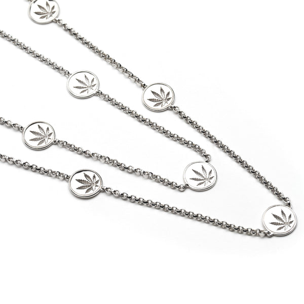 Sterling Silver Sativa Leaf Necklace "Weed by the Yard" - 10mm Cutout Discs