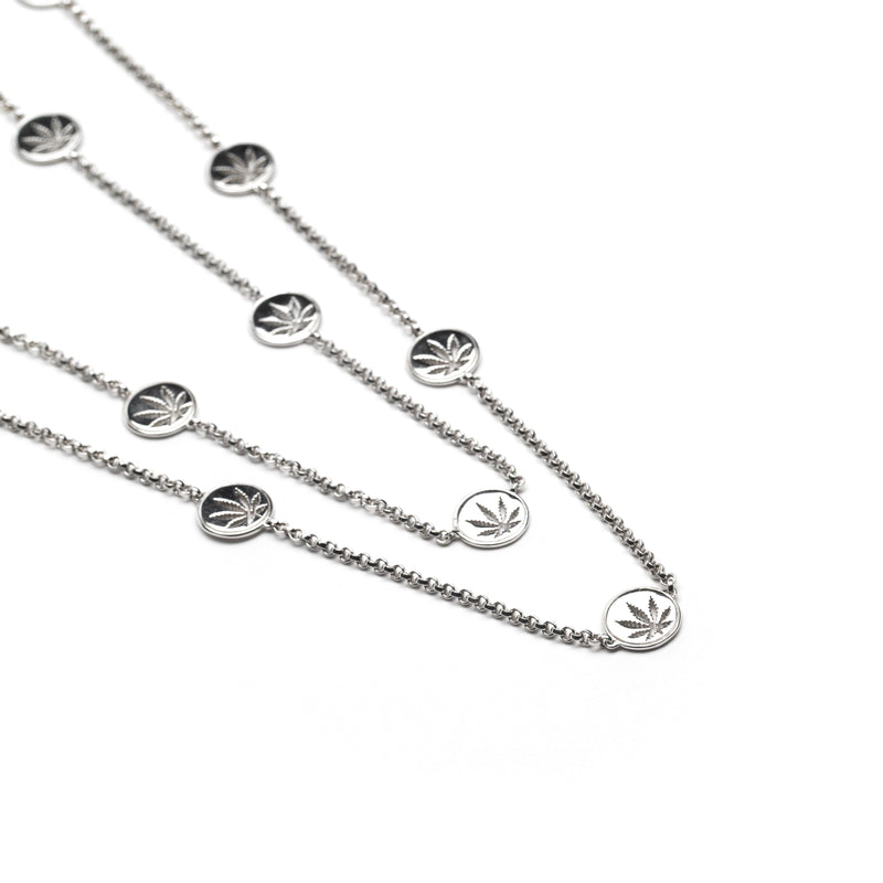 Sterling Silver Sativa Leaf Necklace "Weed by the Yard" - 10mm Cutout Discs