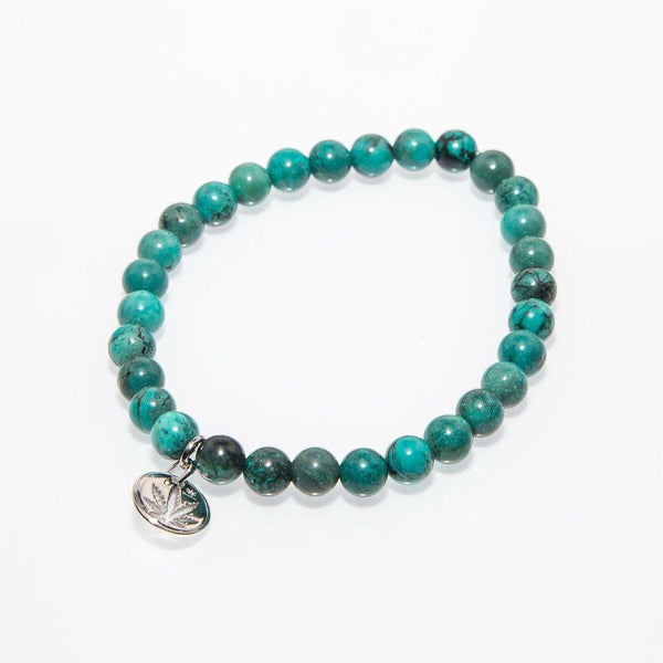 Turquoise Beaded Bracelet Sterling Silver Charm