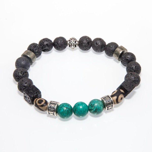 Turquoise, Tibetan, & Lava Rock Beaded Bracelet - Custom