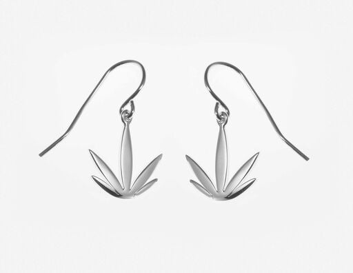 Sterling Silver Modern Leaf Hook Earrings