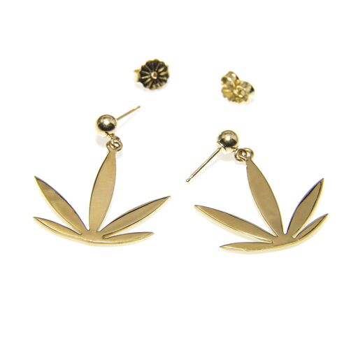Gold Modern Leaf Hook Earrings