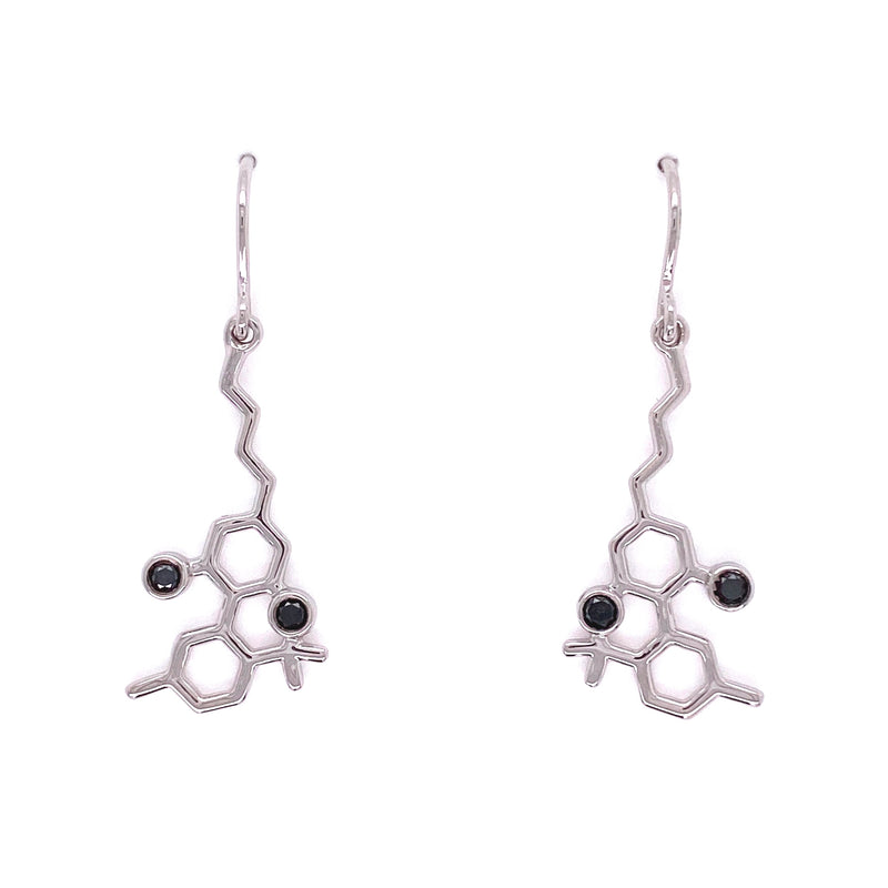 Sterling Silver Molecule Hook Earrings Black Diamond Gemstones