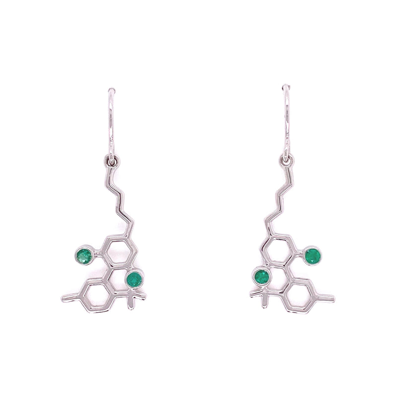 Sterling Silver Molecule Hook Earrings Emerald Gemstones