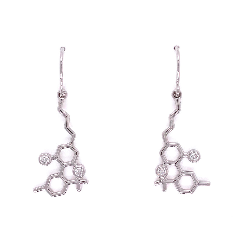 Sterling Silver Molecule Hook Earrings White Diamond Gemstones