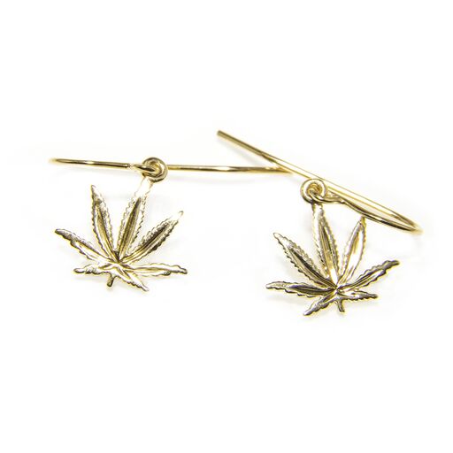 Gold Sativa Leaf Classic Hook Earrings