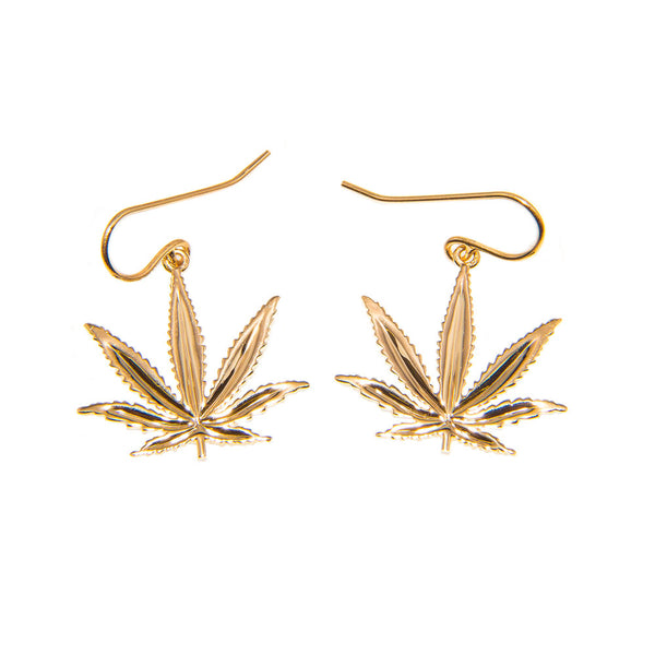 Gold Sativa Leaf Classic Hook Earrings