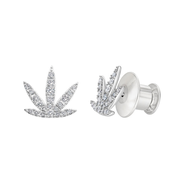 White Gold Modern Leaf Fashion/Lapel Pin with White Diamond Gemstones