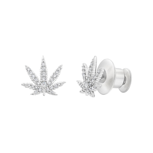 Gold Sativa Leaf Fashion/Lapel Pin with White Diamond Gemstones