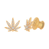 Gold Sativa Leaf Fashion/Lapel Pin with White Diamond Gemstones