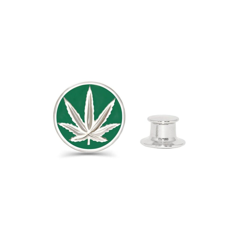 Sterling Silver Sativa Leaf Green Enamel Fashion/Lapel Pin