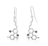 Sterling Silver Molecule Hook Earrings Black Diamond Gemstones