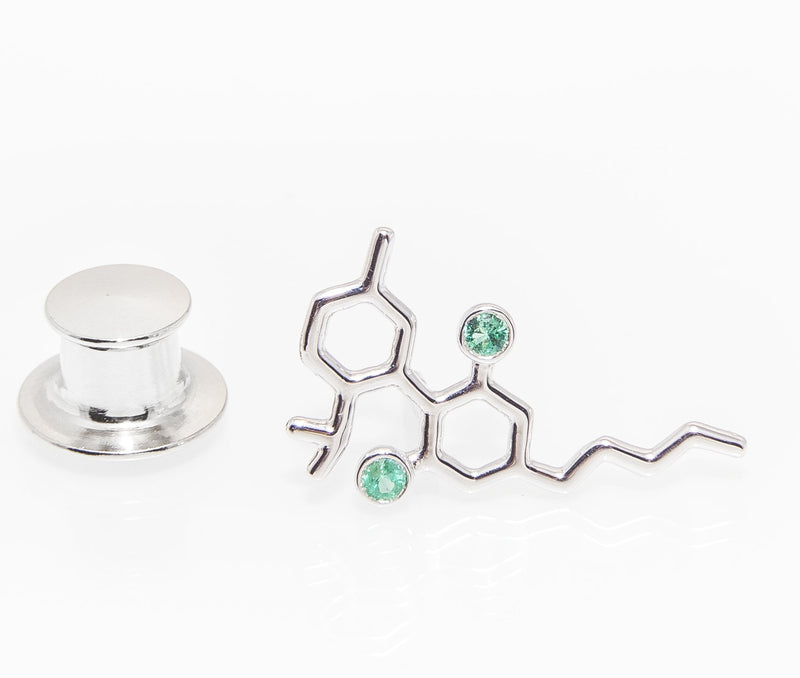 Sterling Silver Molecule Fashion/Lapel Pin Emerald Gemstones