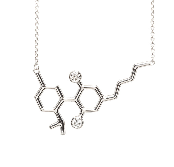 Sterling Silver Molecule Necklace White Diamond Gemstones