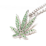 Sterling Silver Sativa Leaf Pendant with Green Garnet Gemstones