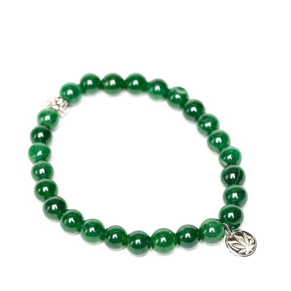 Green Jade Beaded Bracelet Sterling Silver Charm