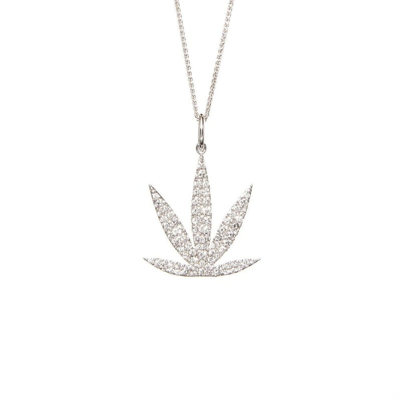 Gold Modern Leaf Pendant with White Diamond Gemstones