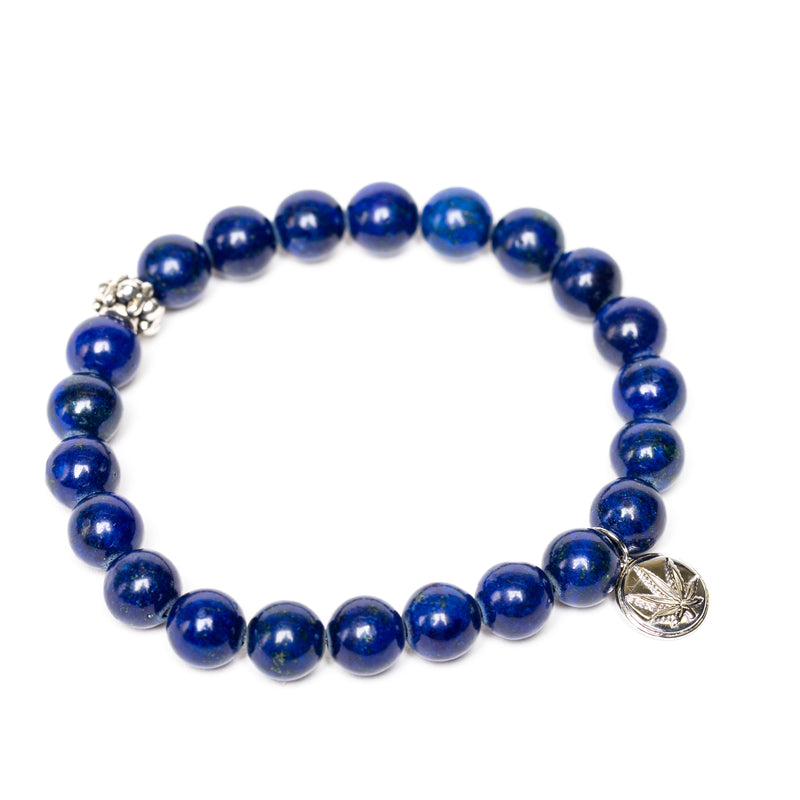 Lovely Lapis Beaded Bracelet with Sterling Silver Charm