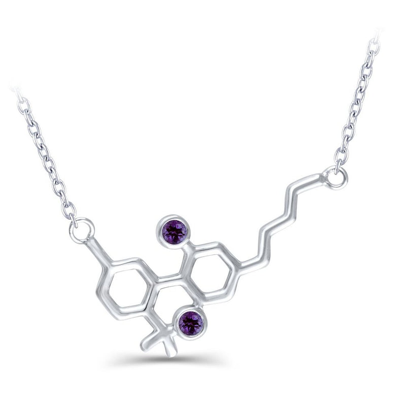 Sterling Silver Molecule Necklace Amethyst Gemstones