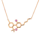 Gold Molecule Necklace with Pink Sapphire Gemstones