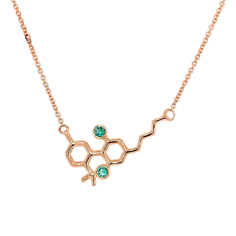 Gold Molecule Necklace with Emeralds
